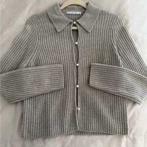 Abercrombie & Fitch Taupe Ribbed Cardigan with Pearl Buttons